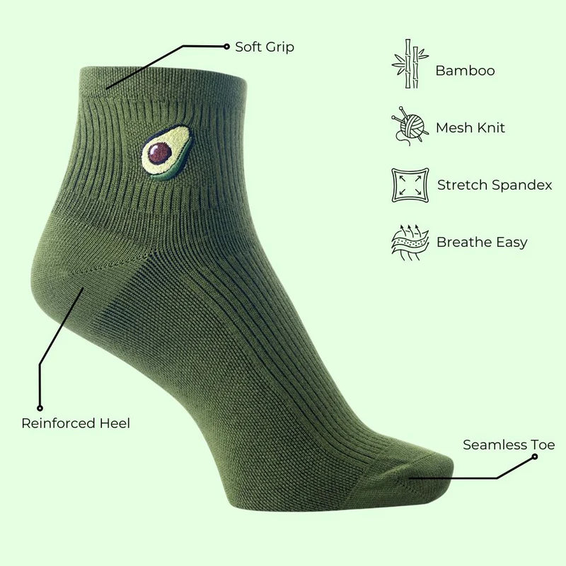 Avo | Organic Bamboo Socks | Unisex Quarter | Compression