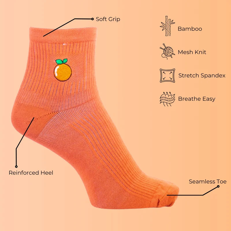 Clementine | Organic Bamboo Socks | Unisex Quarter | Compression