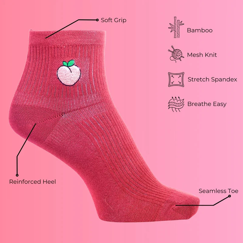 Peachy | Organic Bamboo Socks | Unisex Quarter | Compression